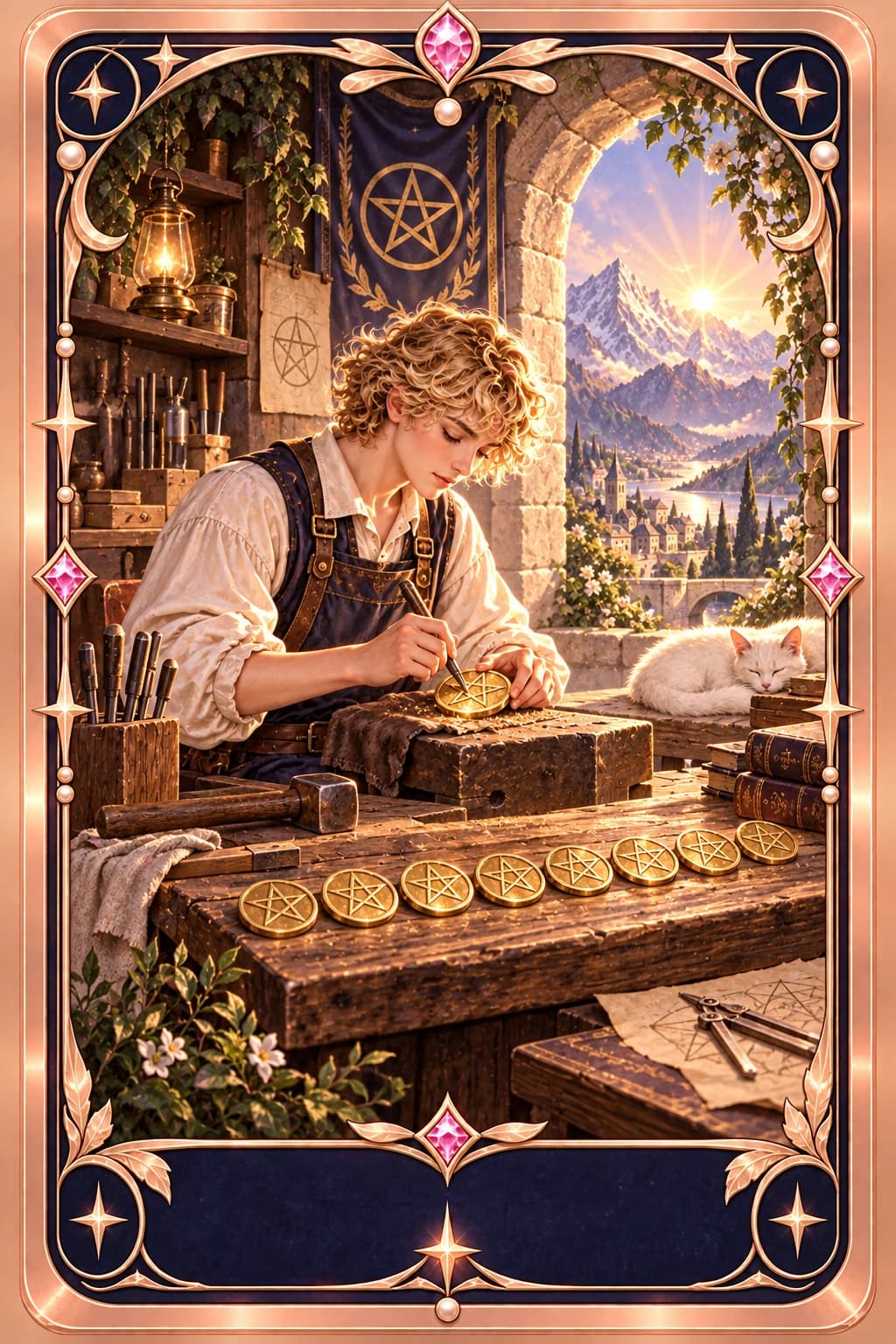 Eight of Pentacles tarot card illustration