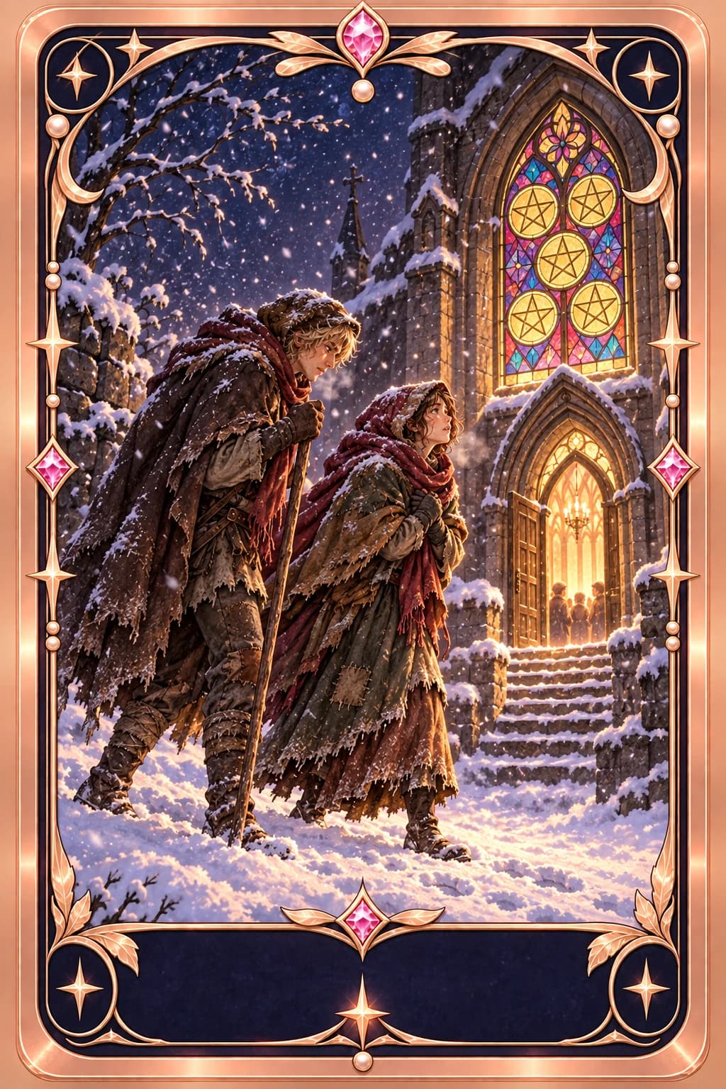 Five of Pentacles tarot card illustration