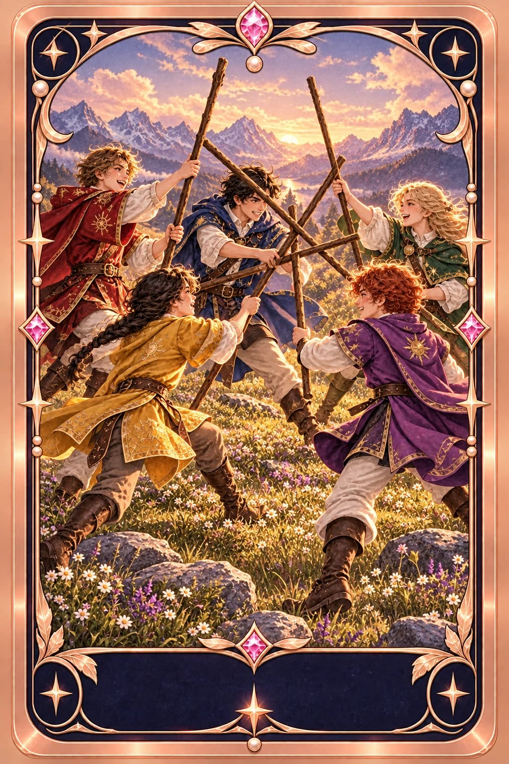 Five of Wands tarot card illustration