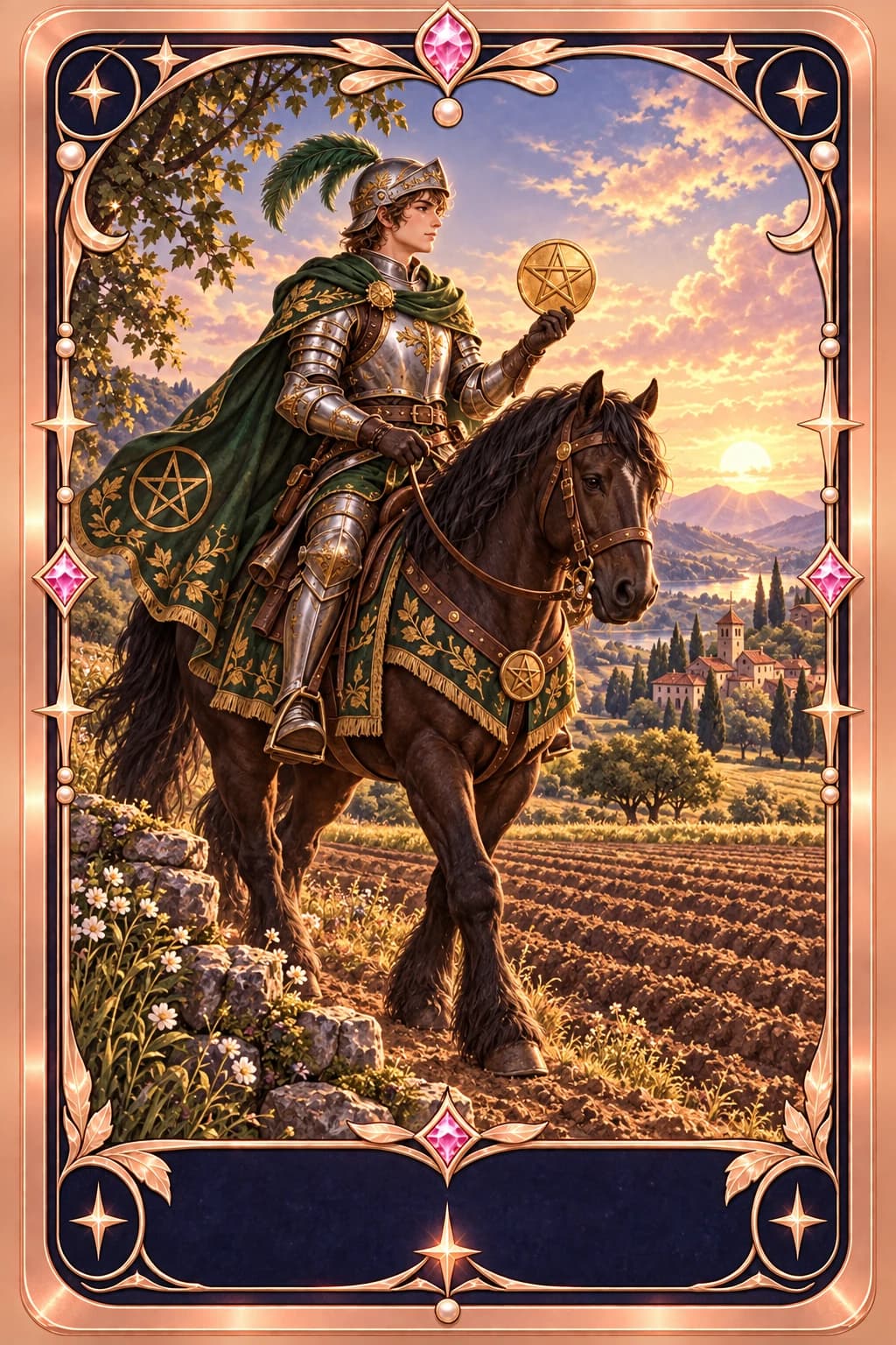 Knight of Pentacles tarot card illustration
