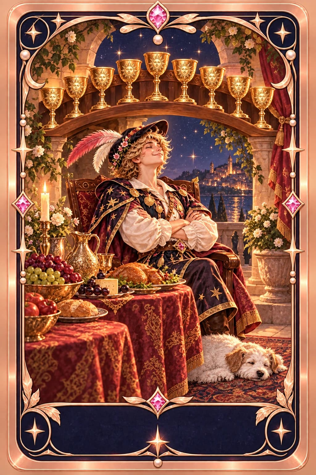 Nine of Cups tarot card illustration