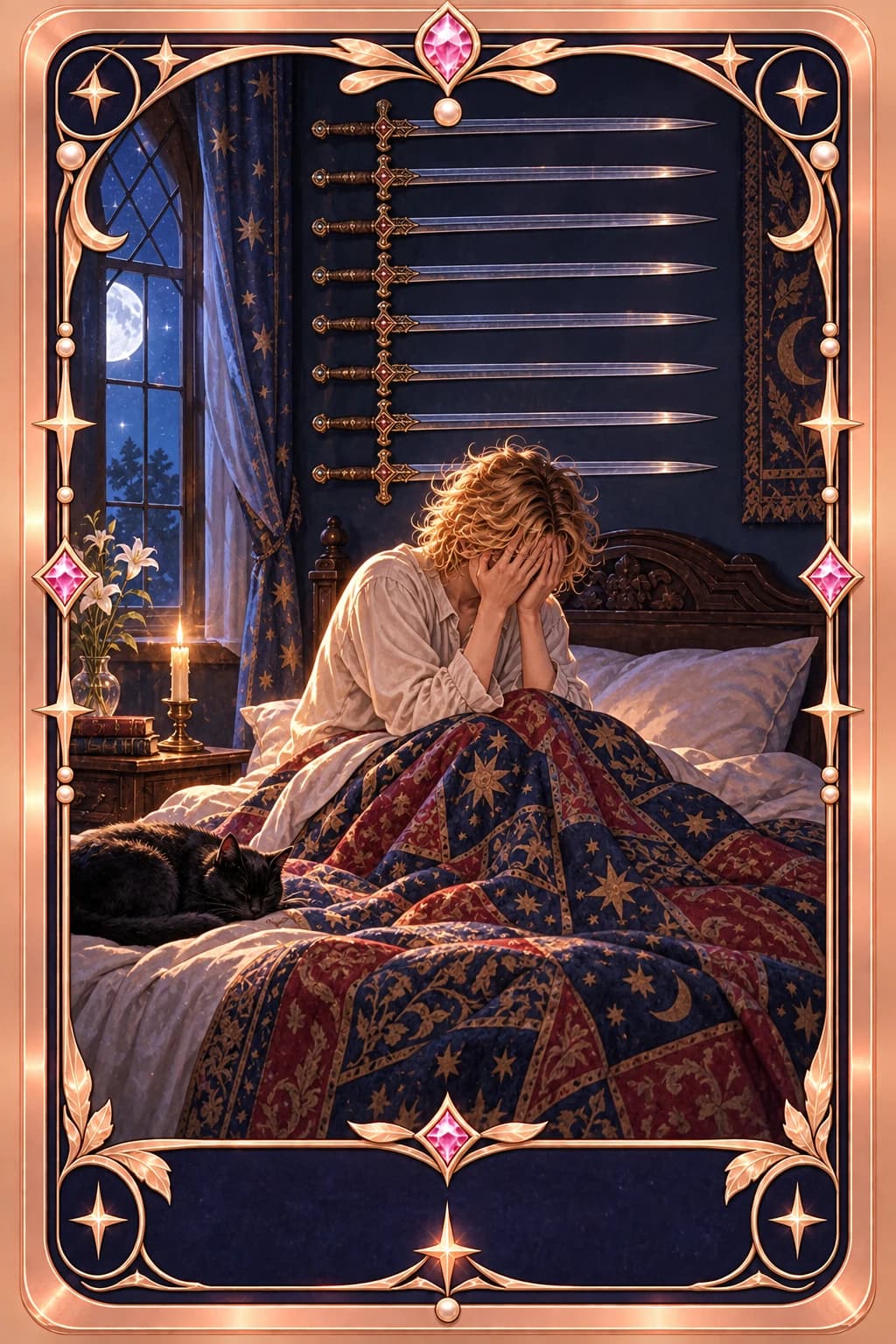 Nine of Swords tarot card illustration