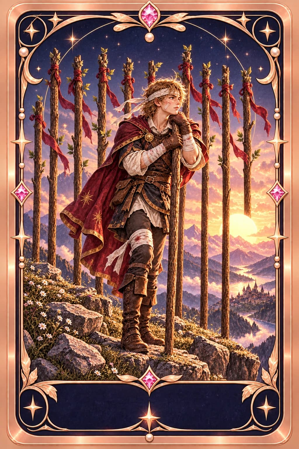 Nine of Wands tarot card illustration