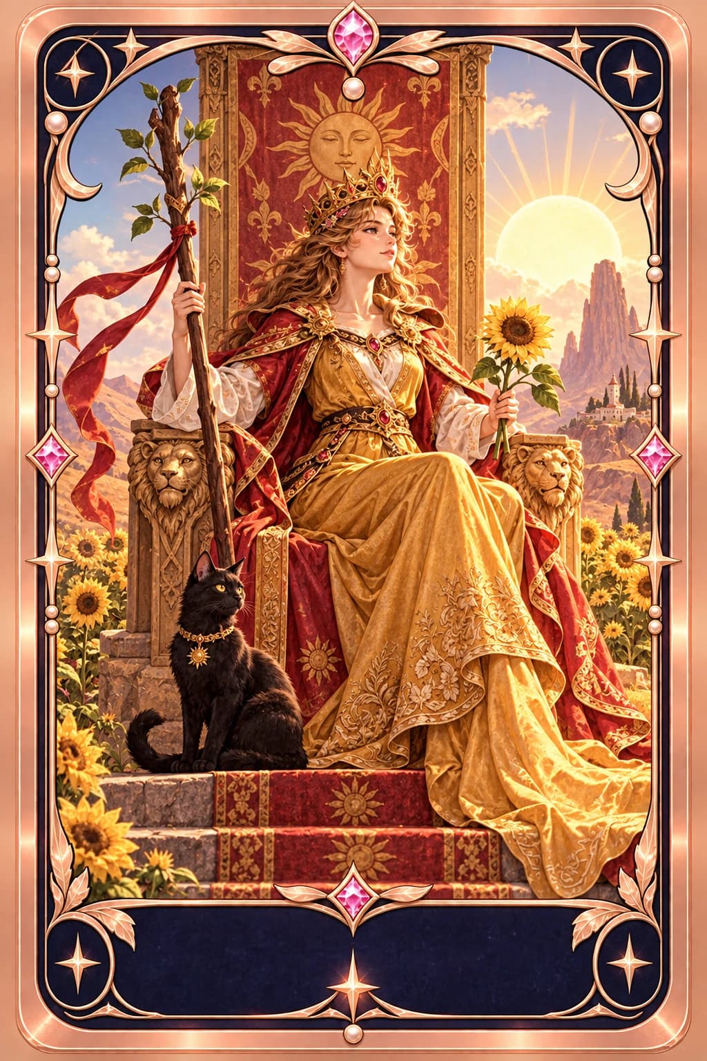 Queen of Wands tarot card illustration