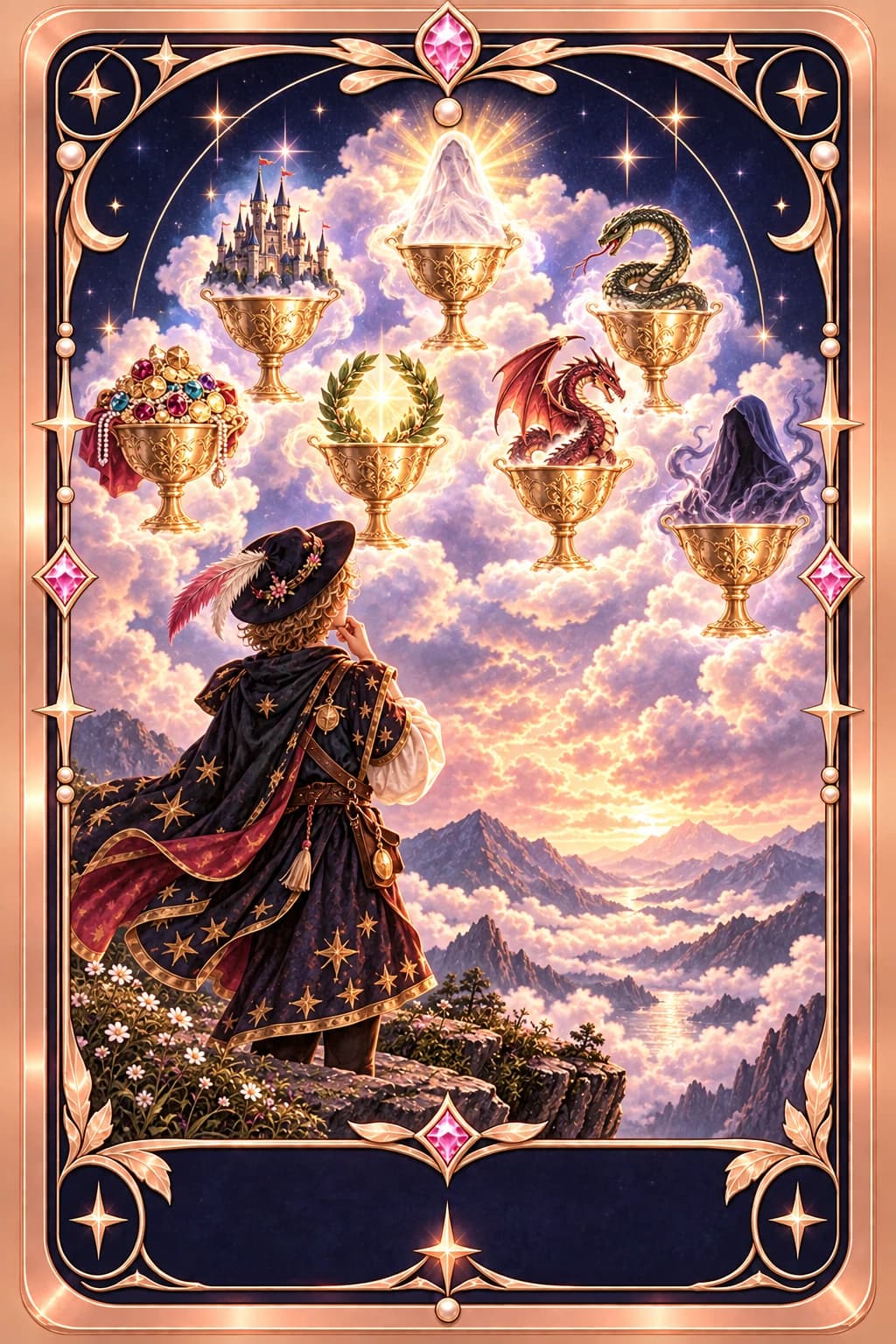 Seven of Cups tarot card illustration