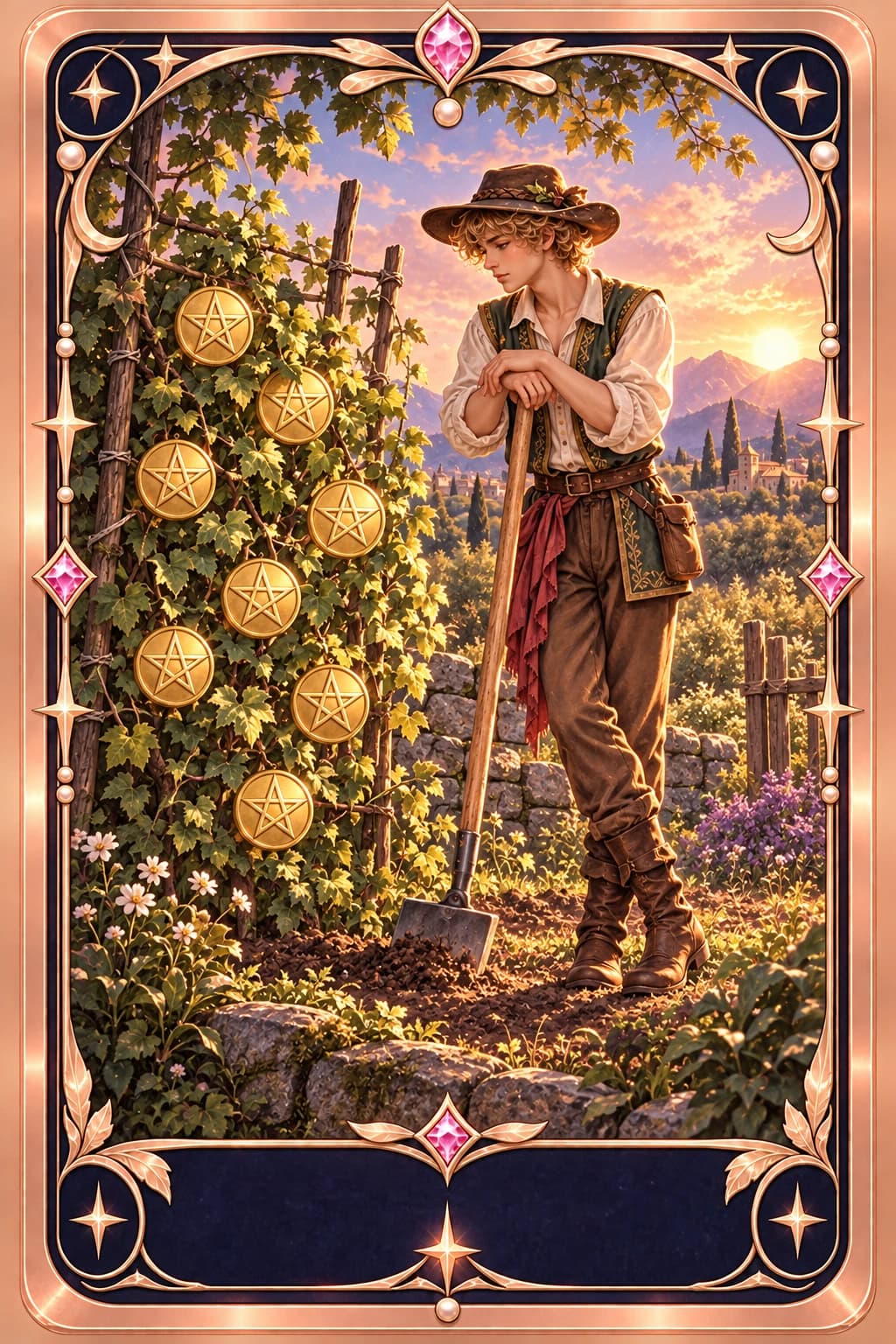 Seven of Pentacles tarot card illustration