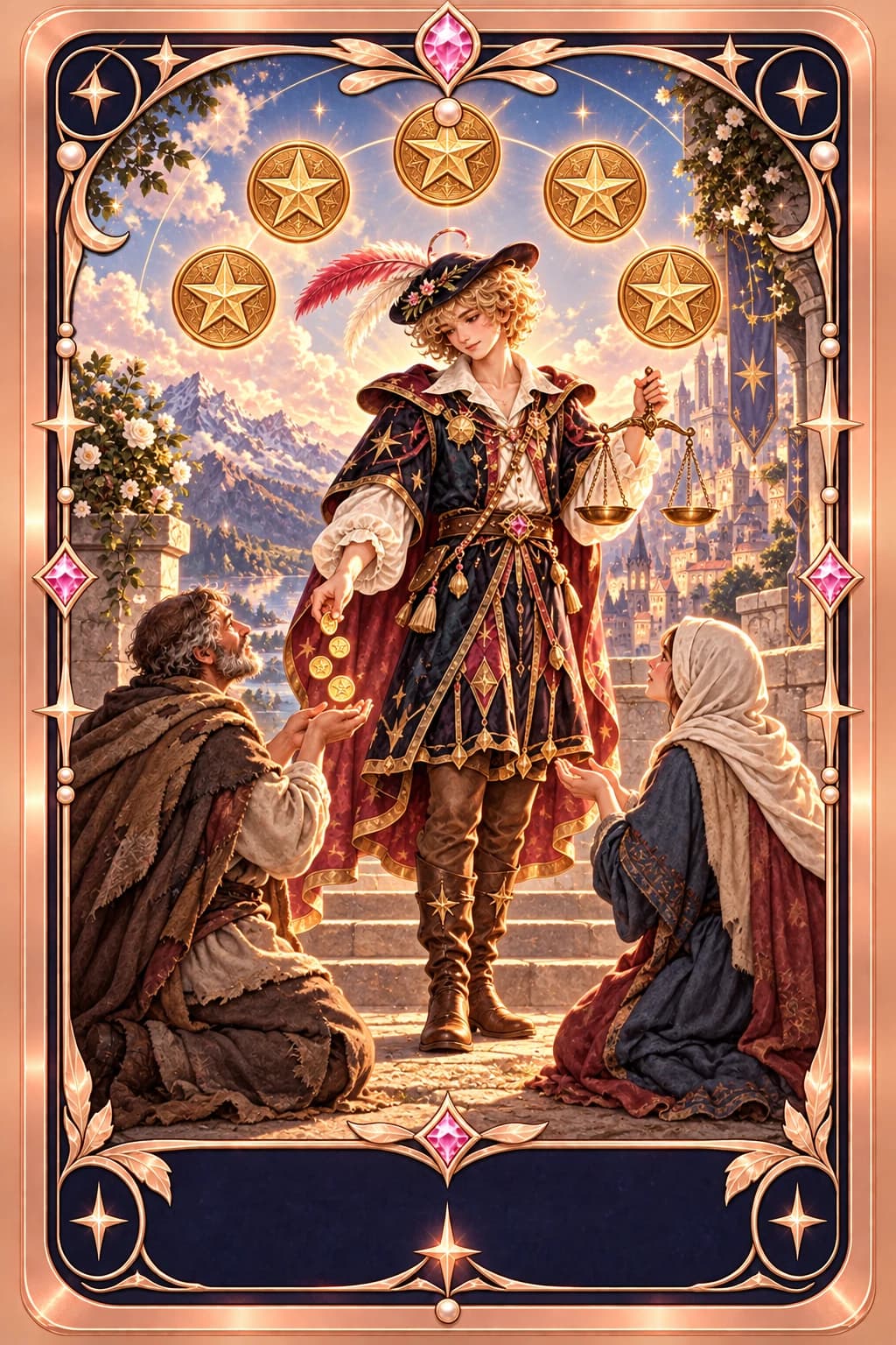 Six of Pentacles tarot card illustration