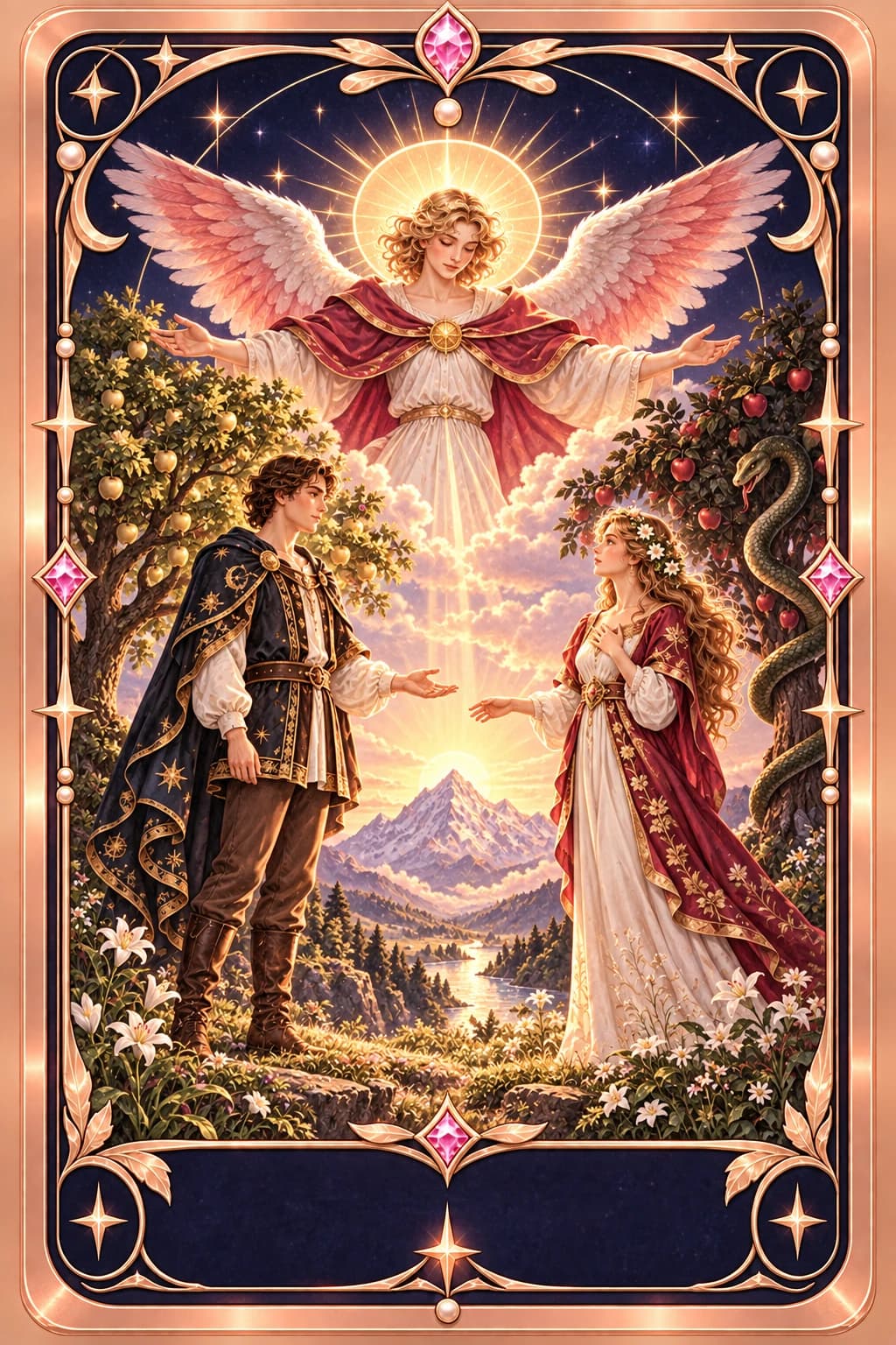 The Lovers tarot card illustration