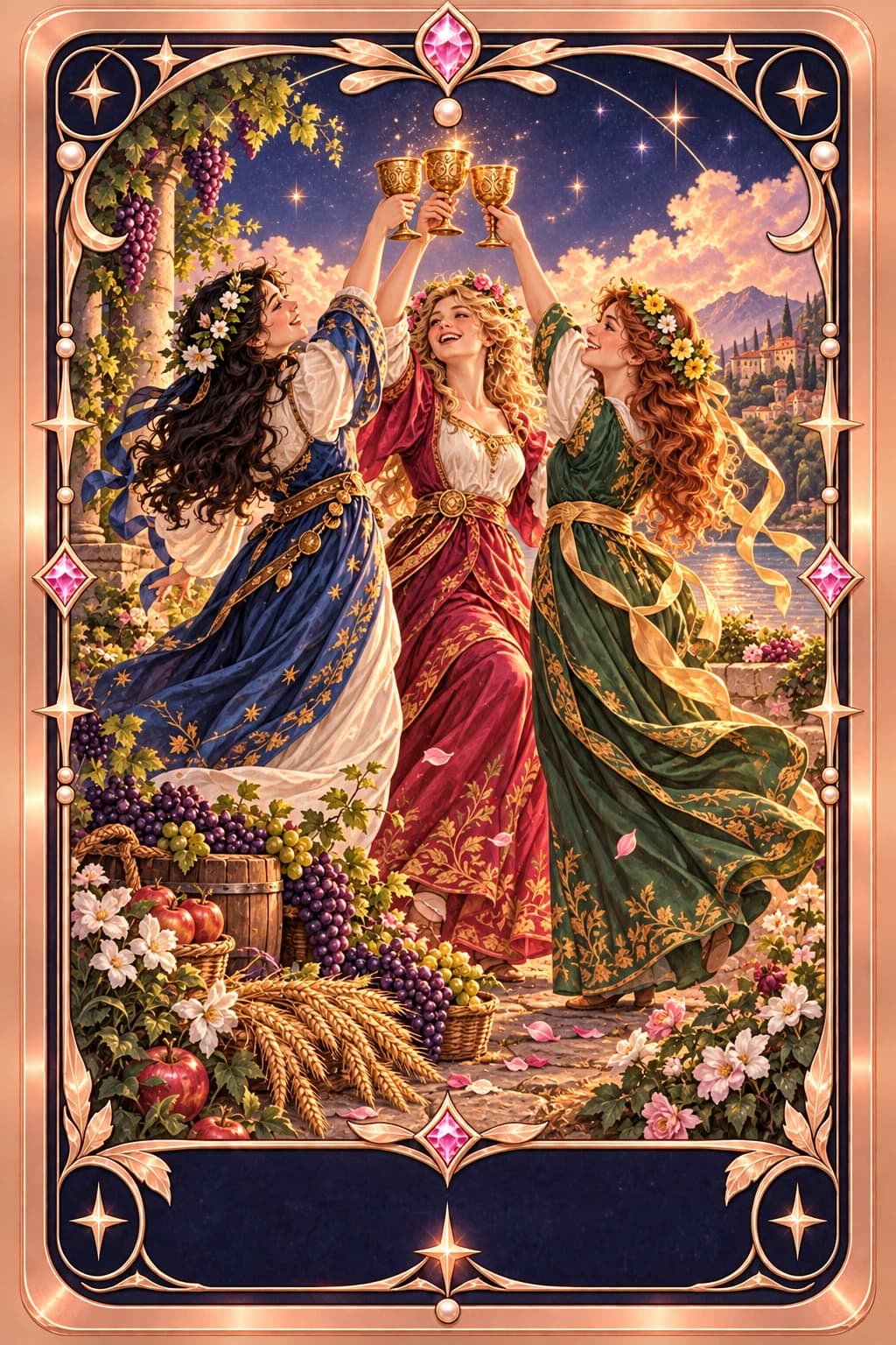 Three of Cups tarot card illustration