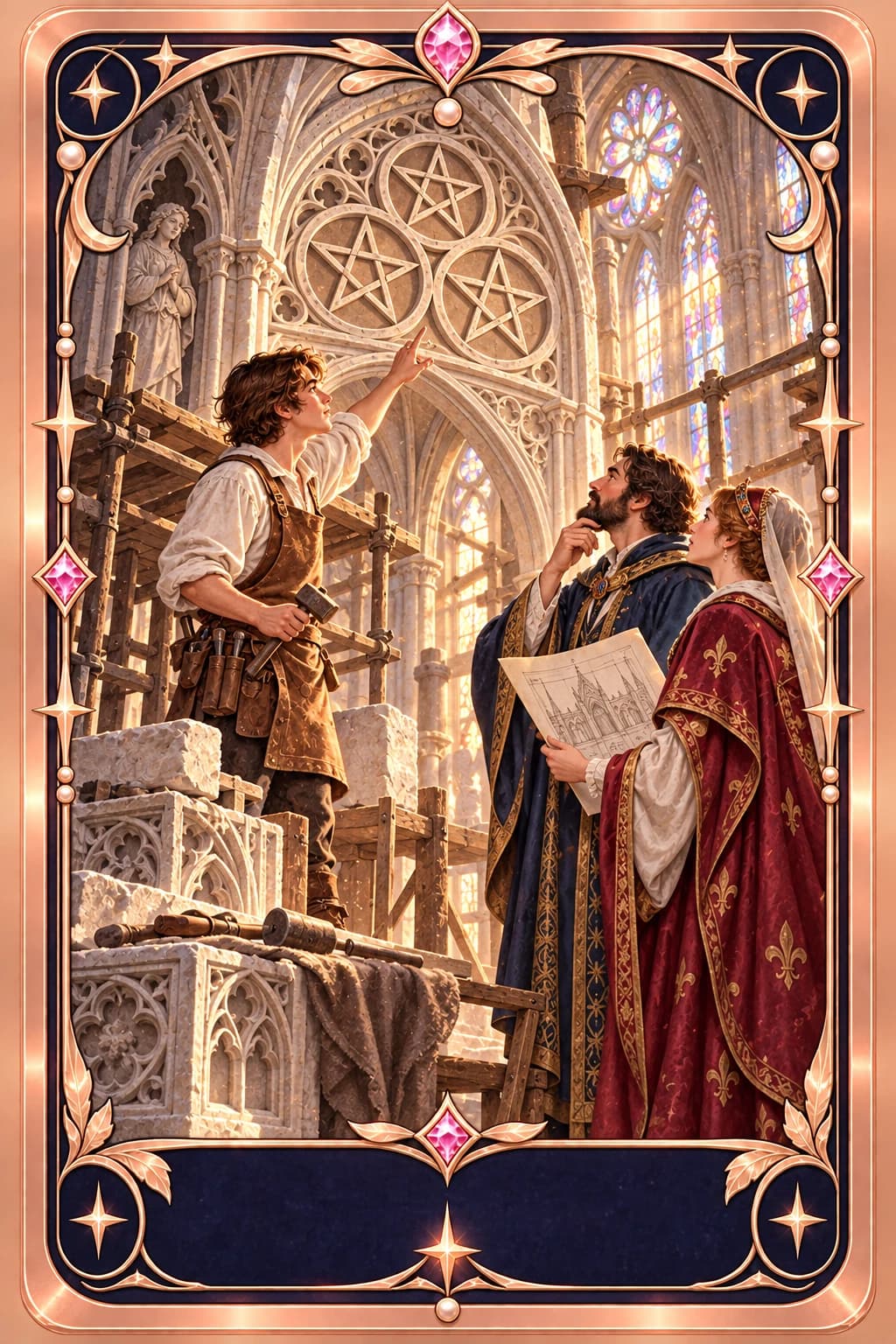 Three of Pentacles tarot card illustration