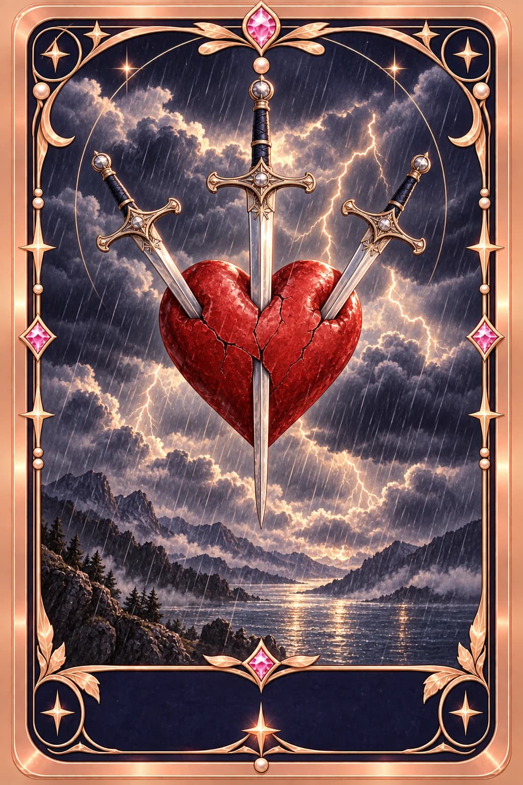 Three of Swords tarot card illustration