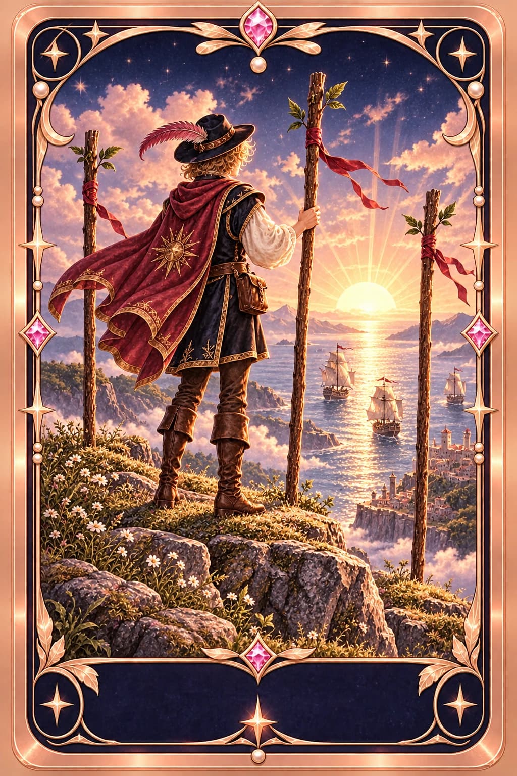 Three of Wands tarot card illustration