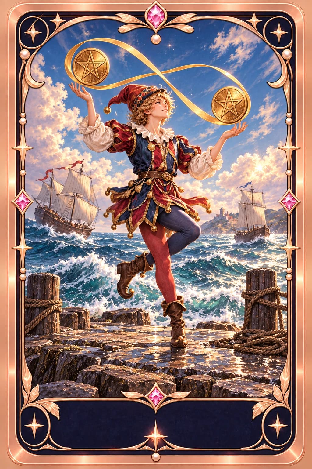 Two of Pentacles tarot card illustration