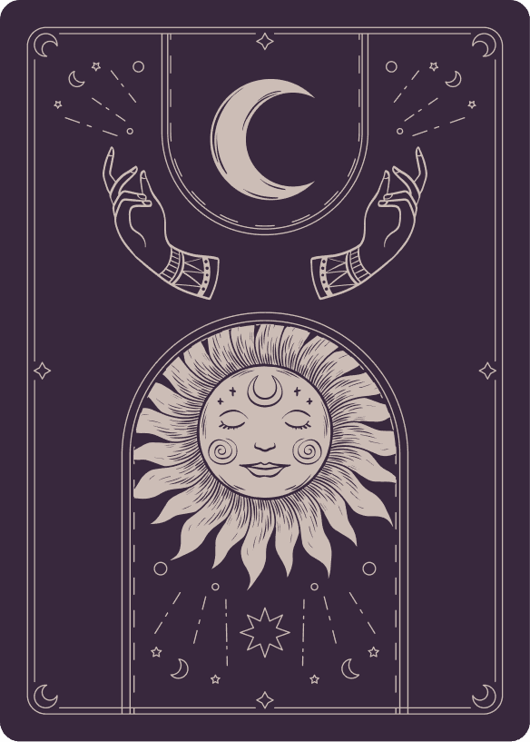 Tarot card with moon and celestial symbols